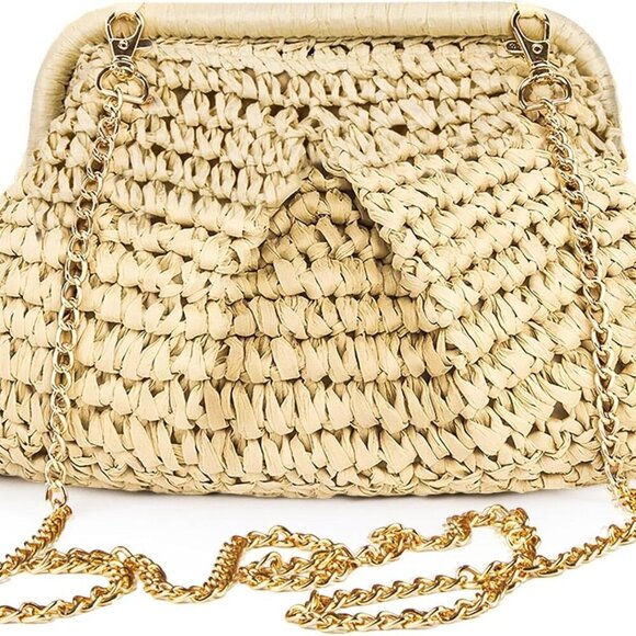 Handbags - Straw Clutch Handbag Summer Beach Woven Purse Women Crossbody Shoulder